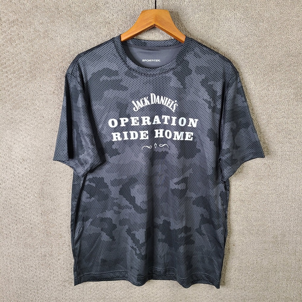 Sport-Tek Shirt Mens Large Gray Camo Jack Daniels Operation‎ Ride Home Polyester